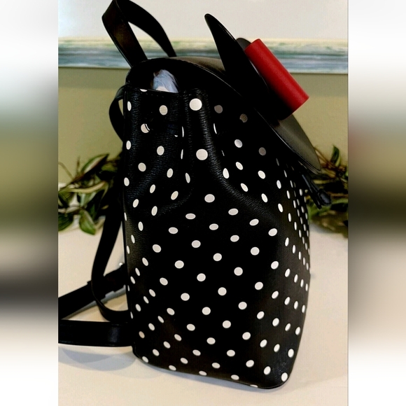 KATE SPADE DISNEY MINNIE MOUSE BACKPACK BLACK WHITE POLKA DOT LEATHER RED BOW - Picture 8 of 9
